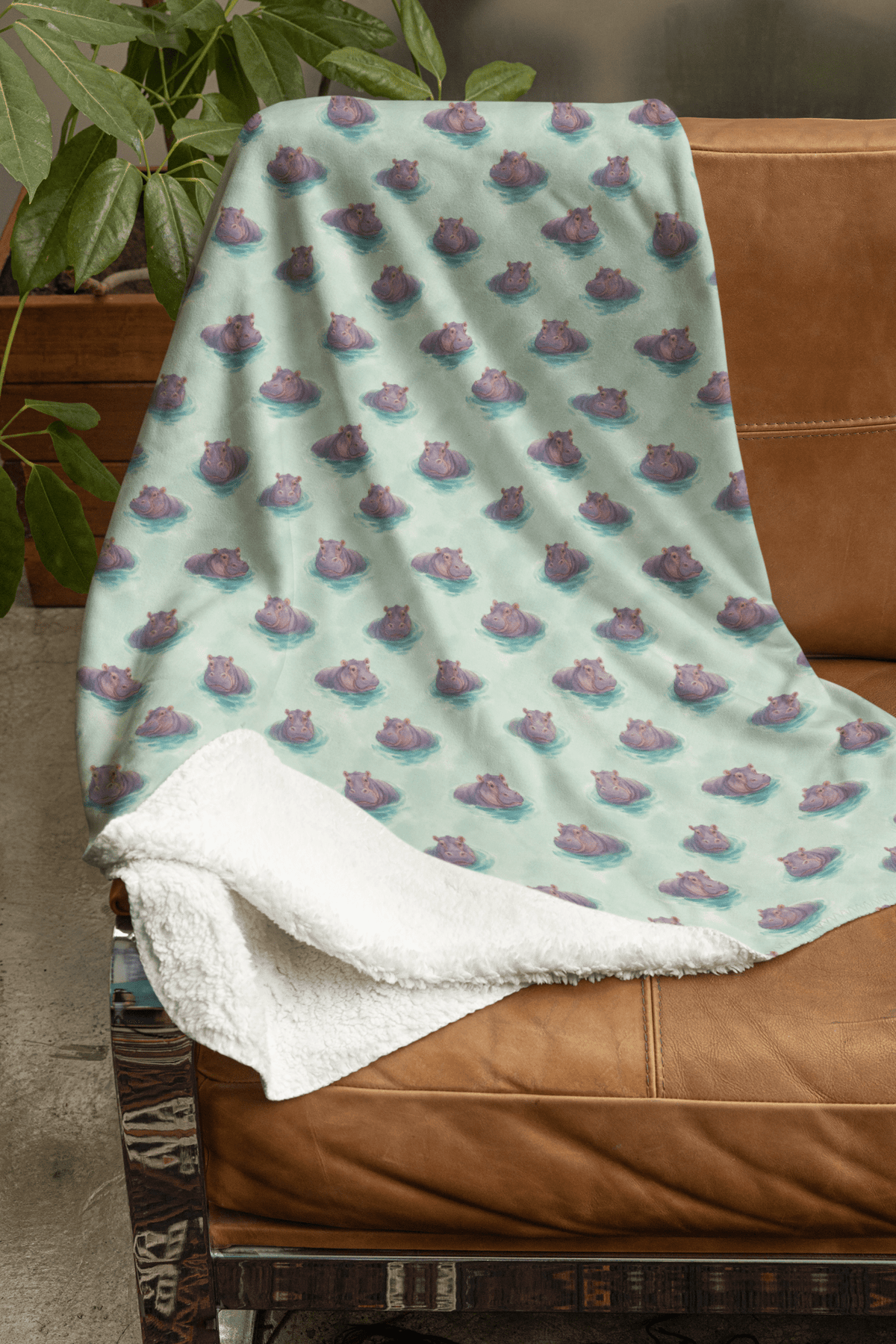 Hippo Harbor Sherpa Blanket