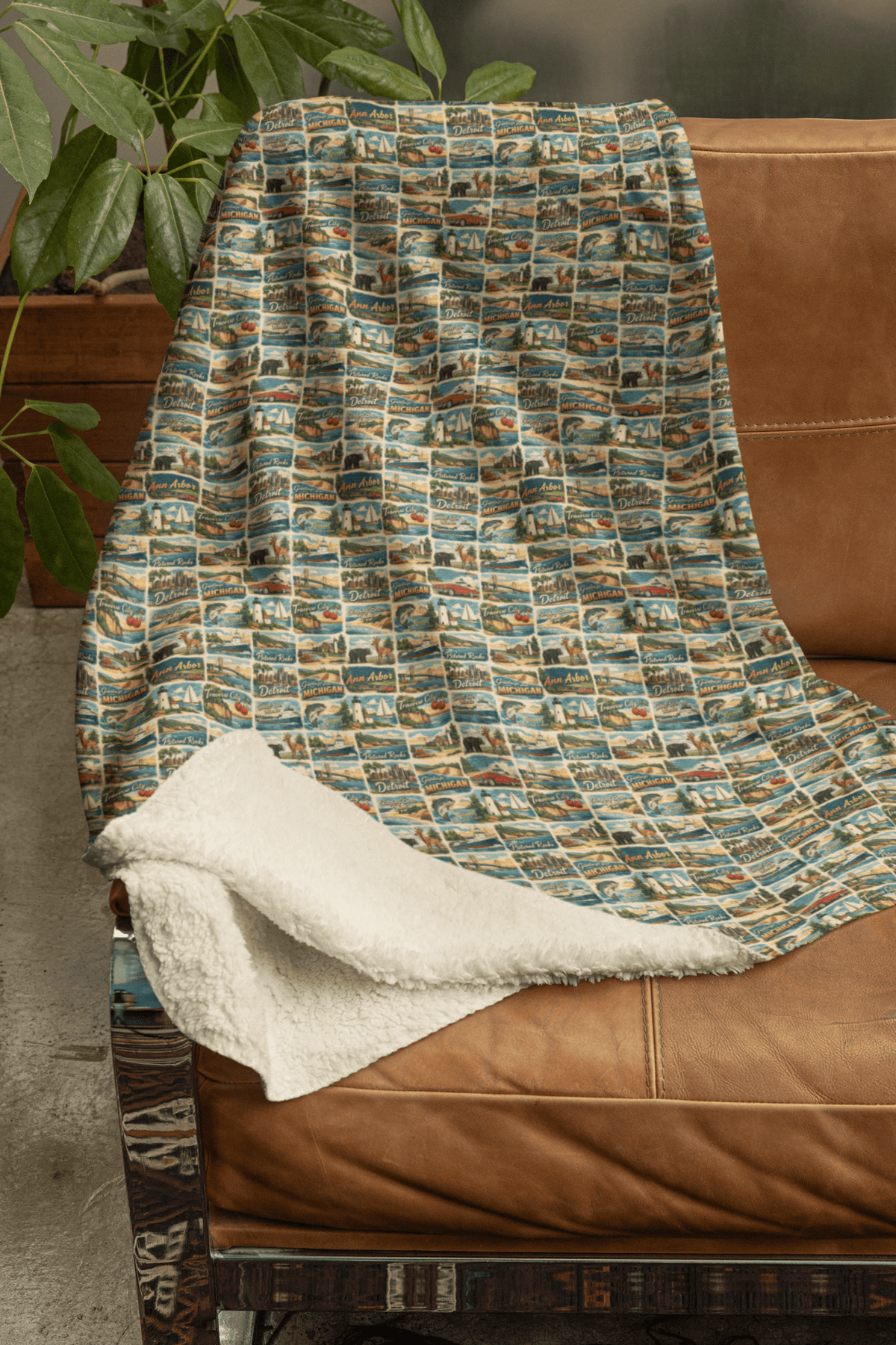 Michigan Postcard Memories Sherpa Blanket
