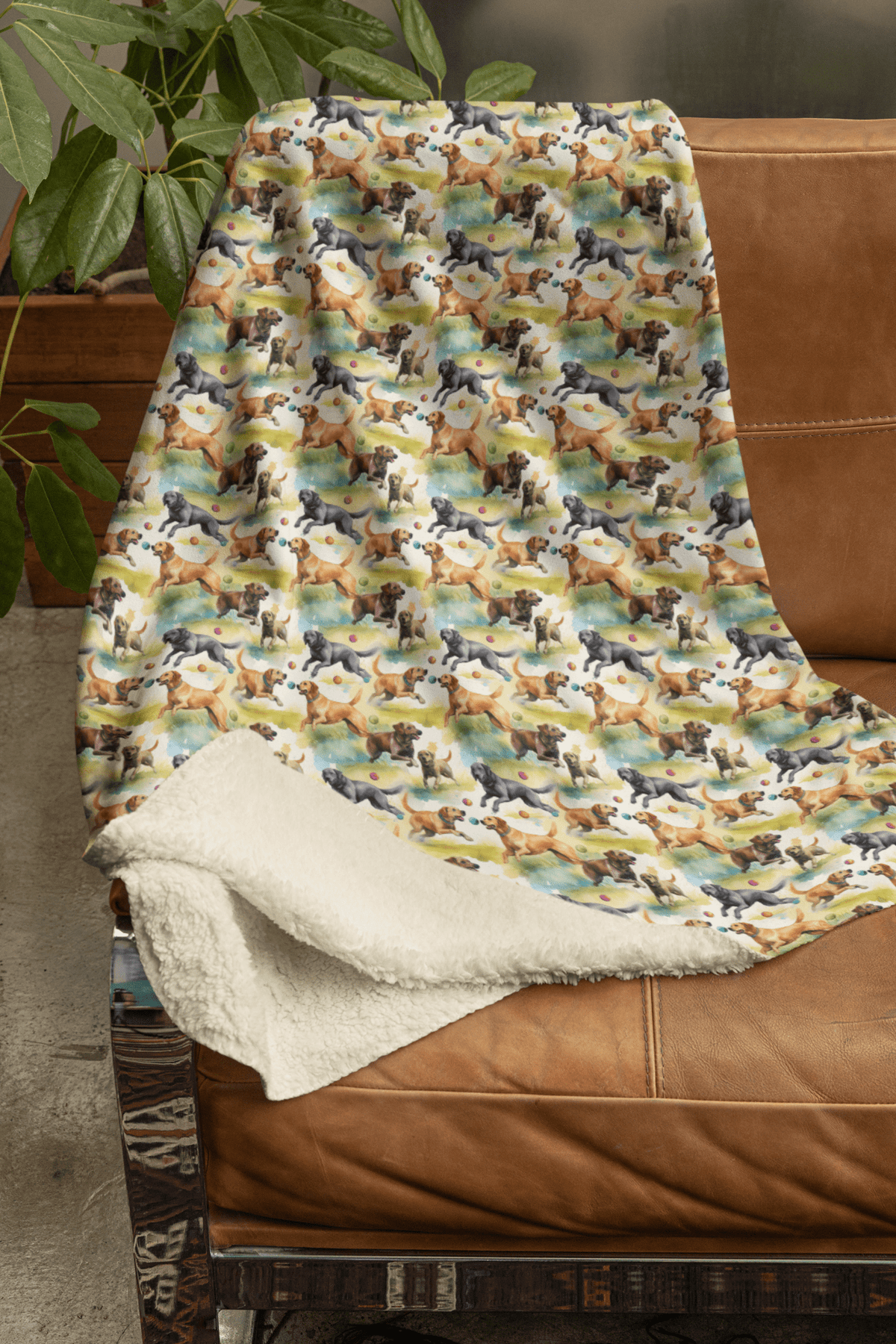 Lab's Bounding Pounce Sherpa Blanket