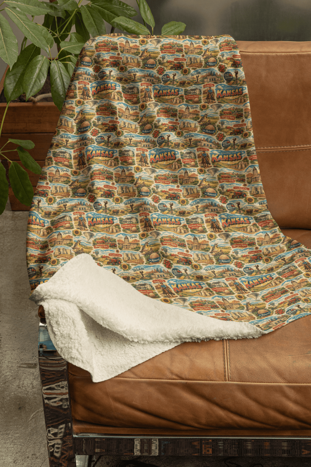 Kansas Postcard Memories Sherpa Blanket