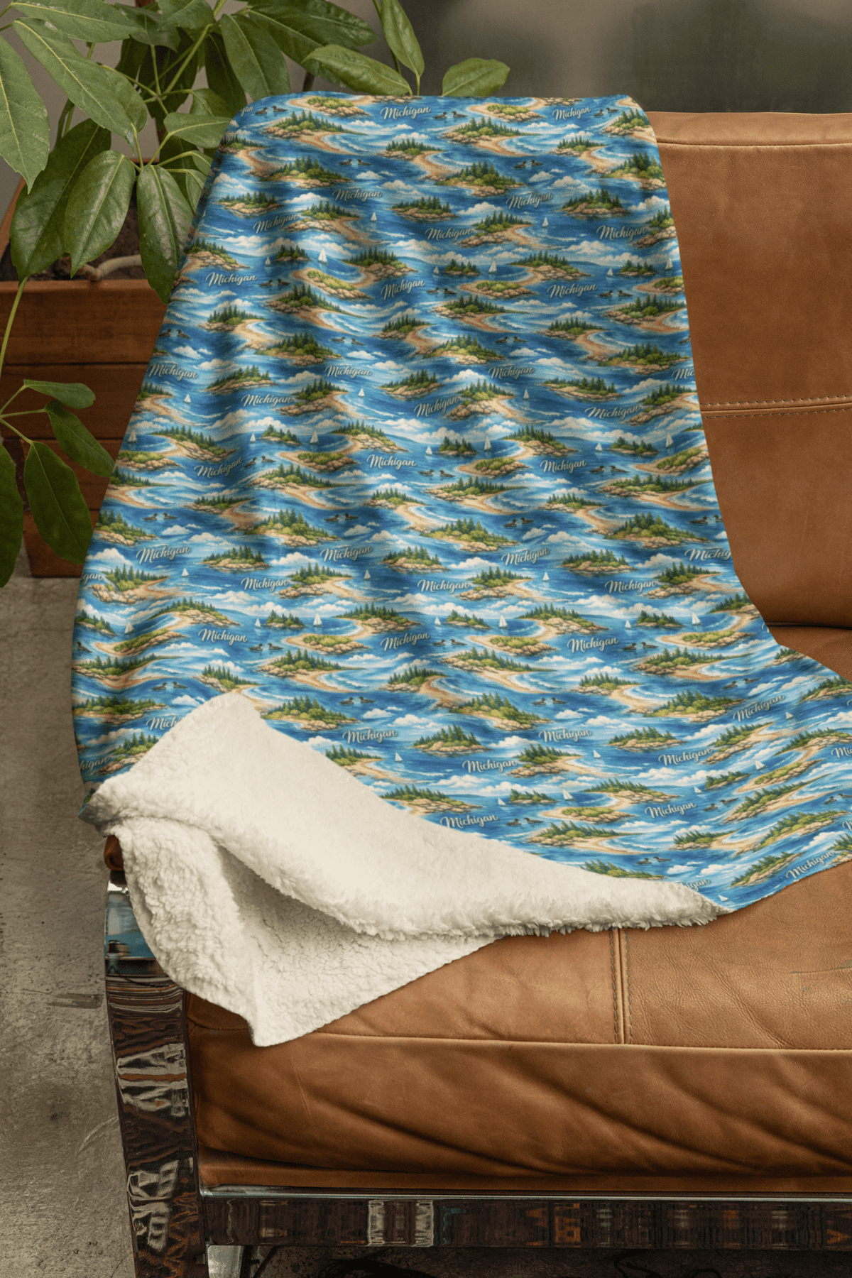 Michigan Great Lakes Calm Sherpa Blanket