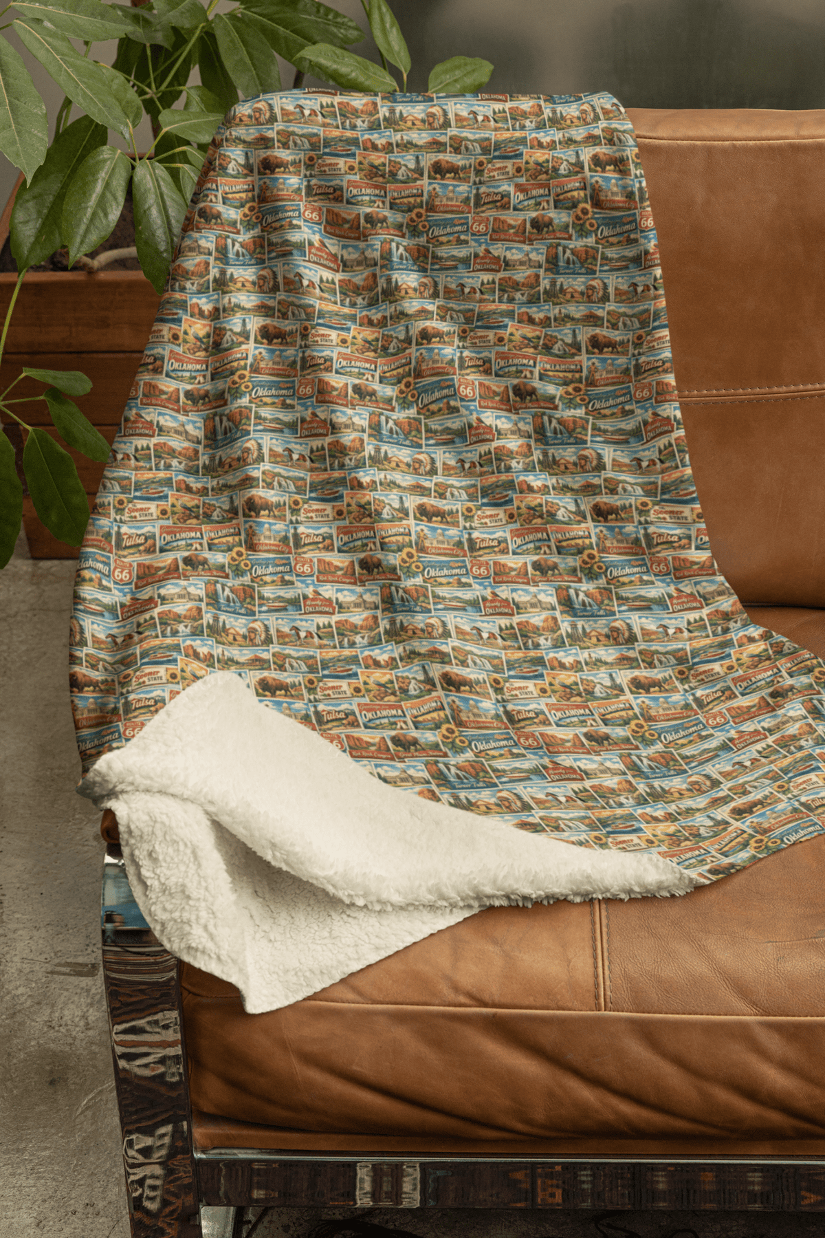 Oklahoma Postcard Memories Sherpa Blanket