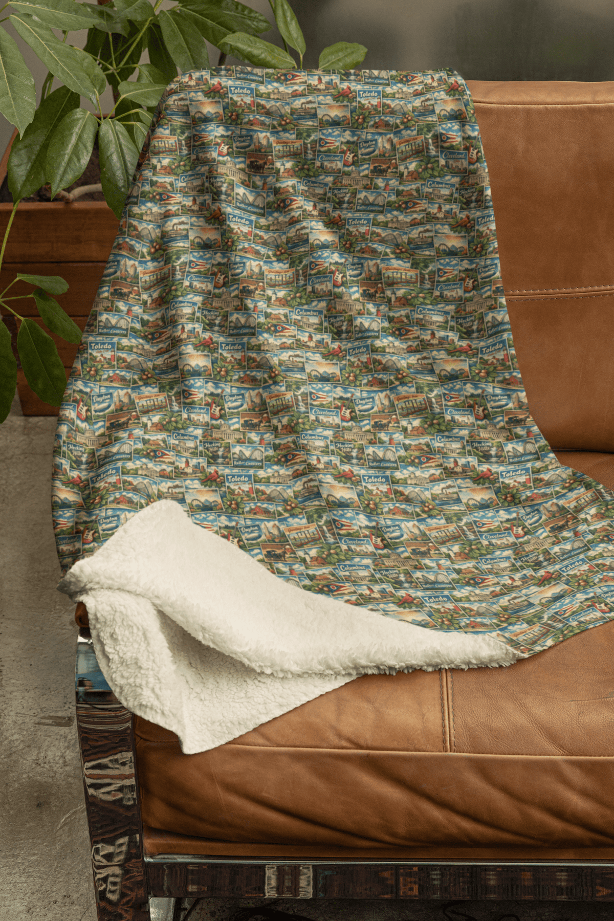 Ohio Postcard Memories Sherpa Blanket