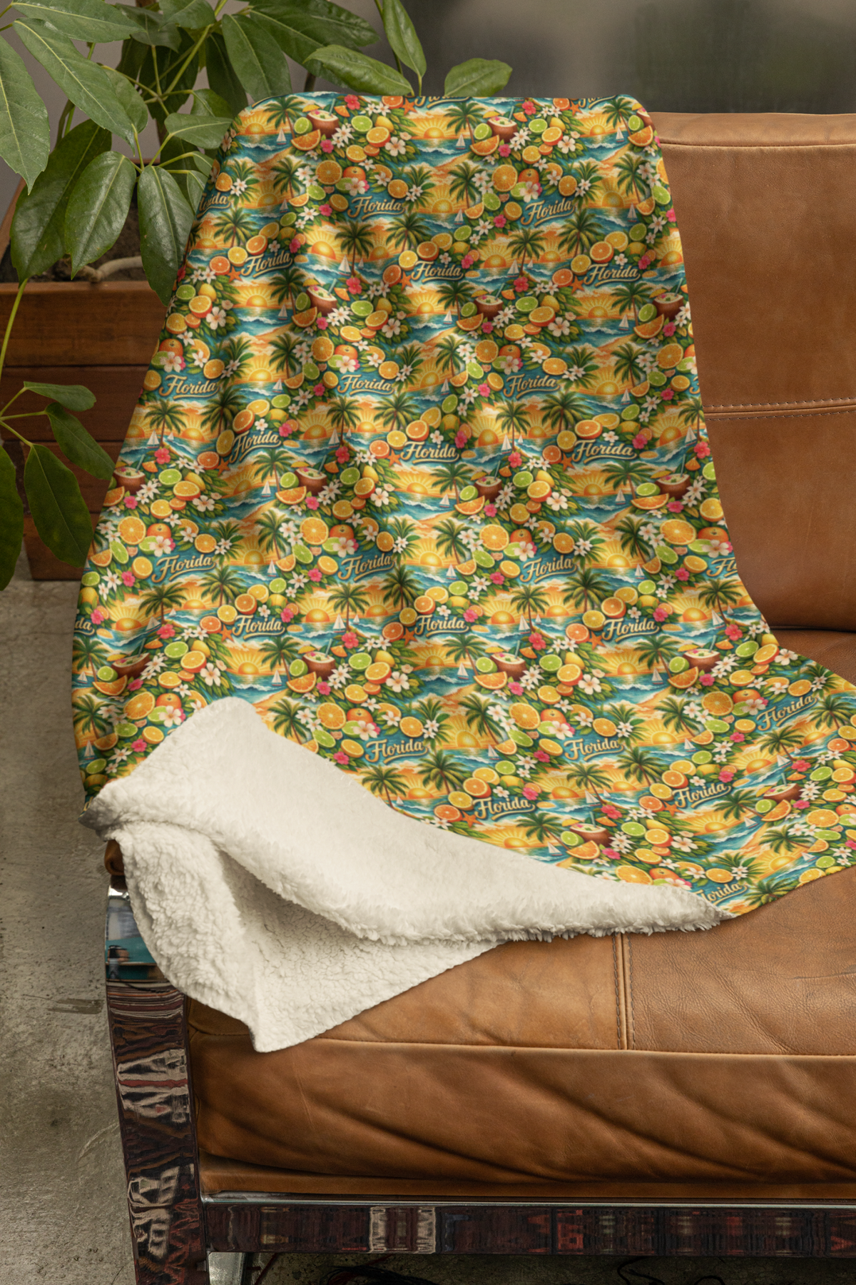 Florida Tropical Bloom Sherpa Blanket