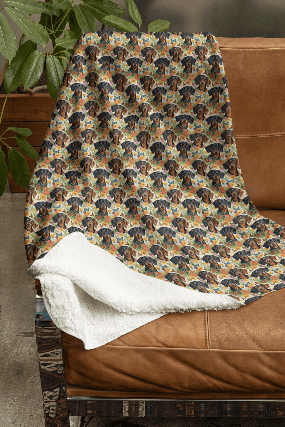 Dachshund Garden Party Sherpa Blanket