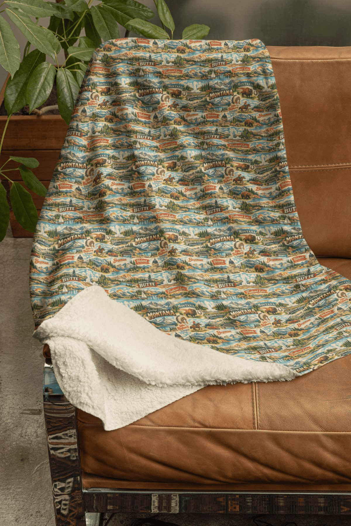 Montana Postcard Memories Sherpa Blanket