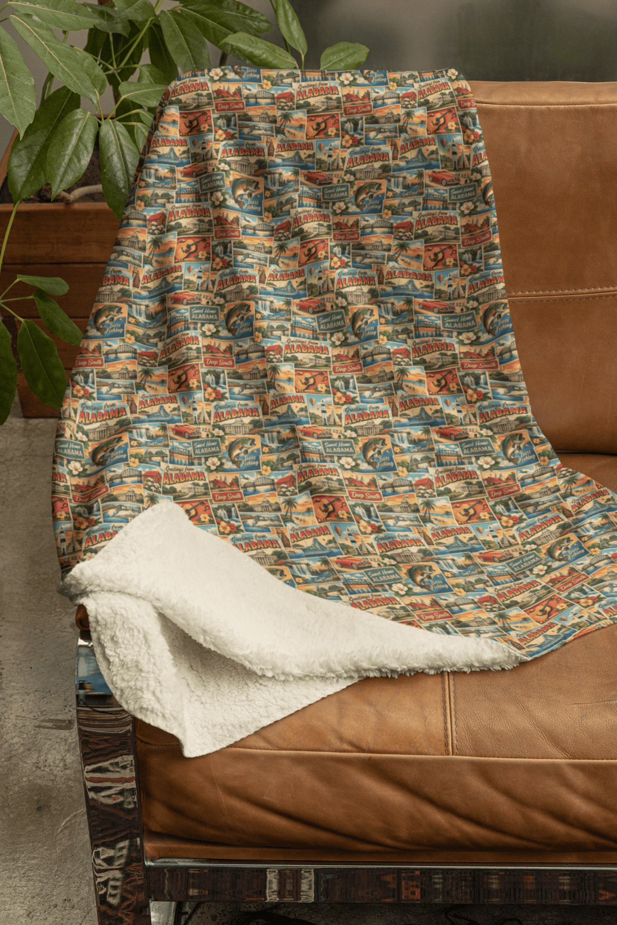 Alabama Postcard Memories Sherpa Blanket