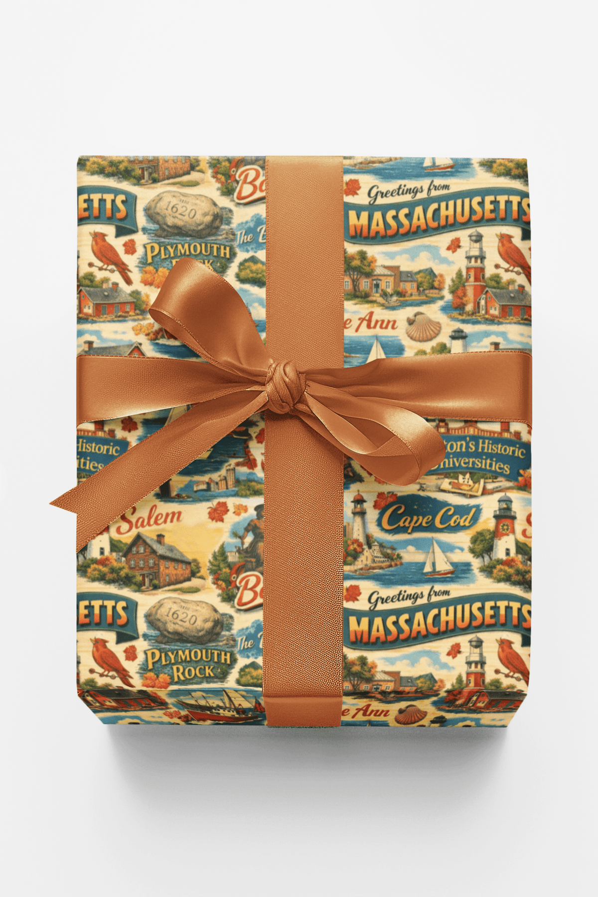 Massachusetts Postcard Memories Wrapping Paper