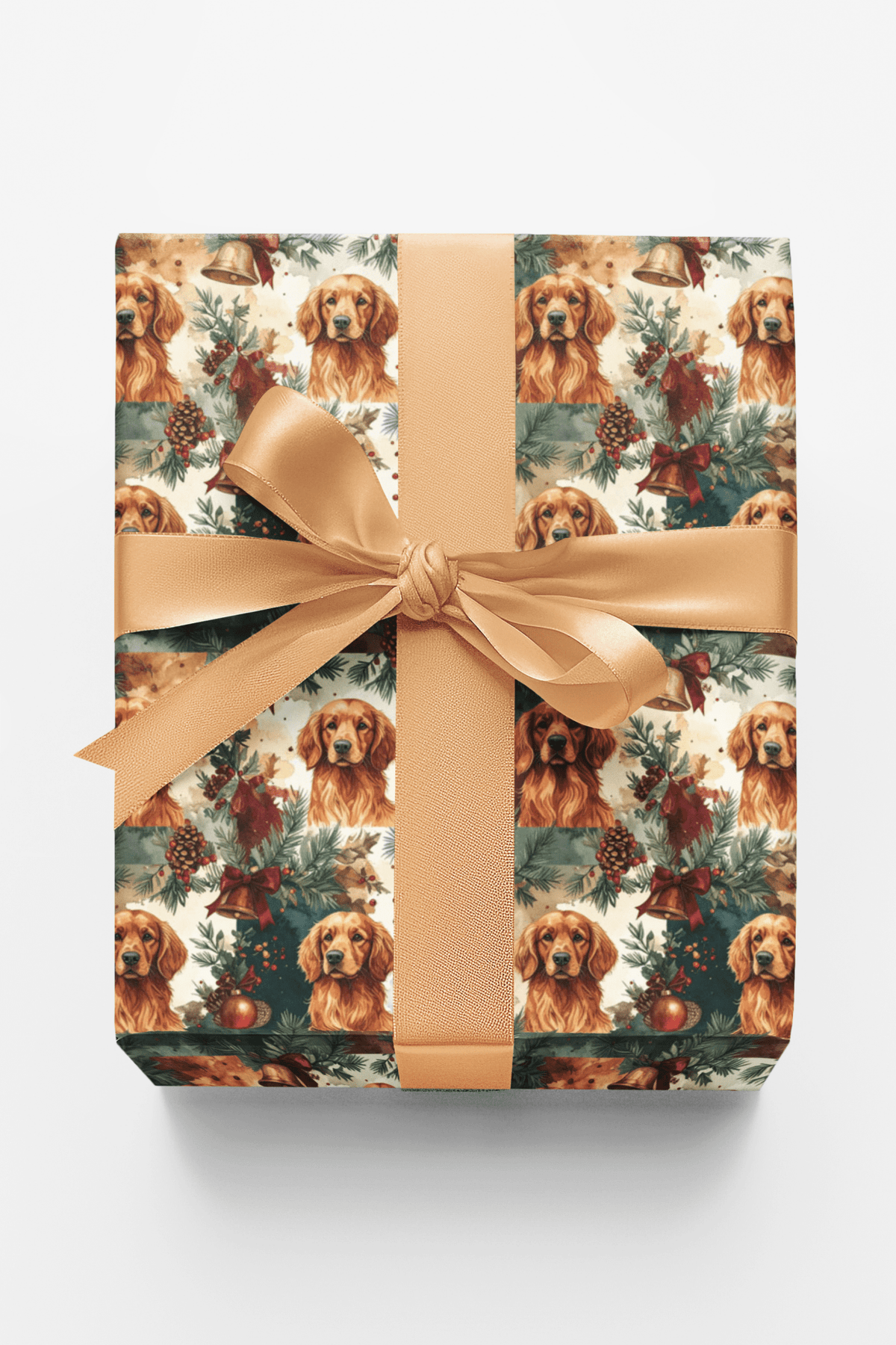 Red Golden Retriever Holiday Bells Wrapping Paper
