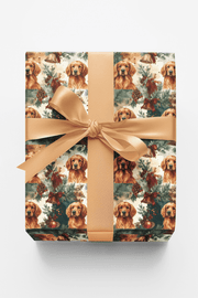 Red Golden Retriever Holiday Bells Wrapping Paper
