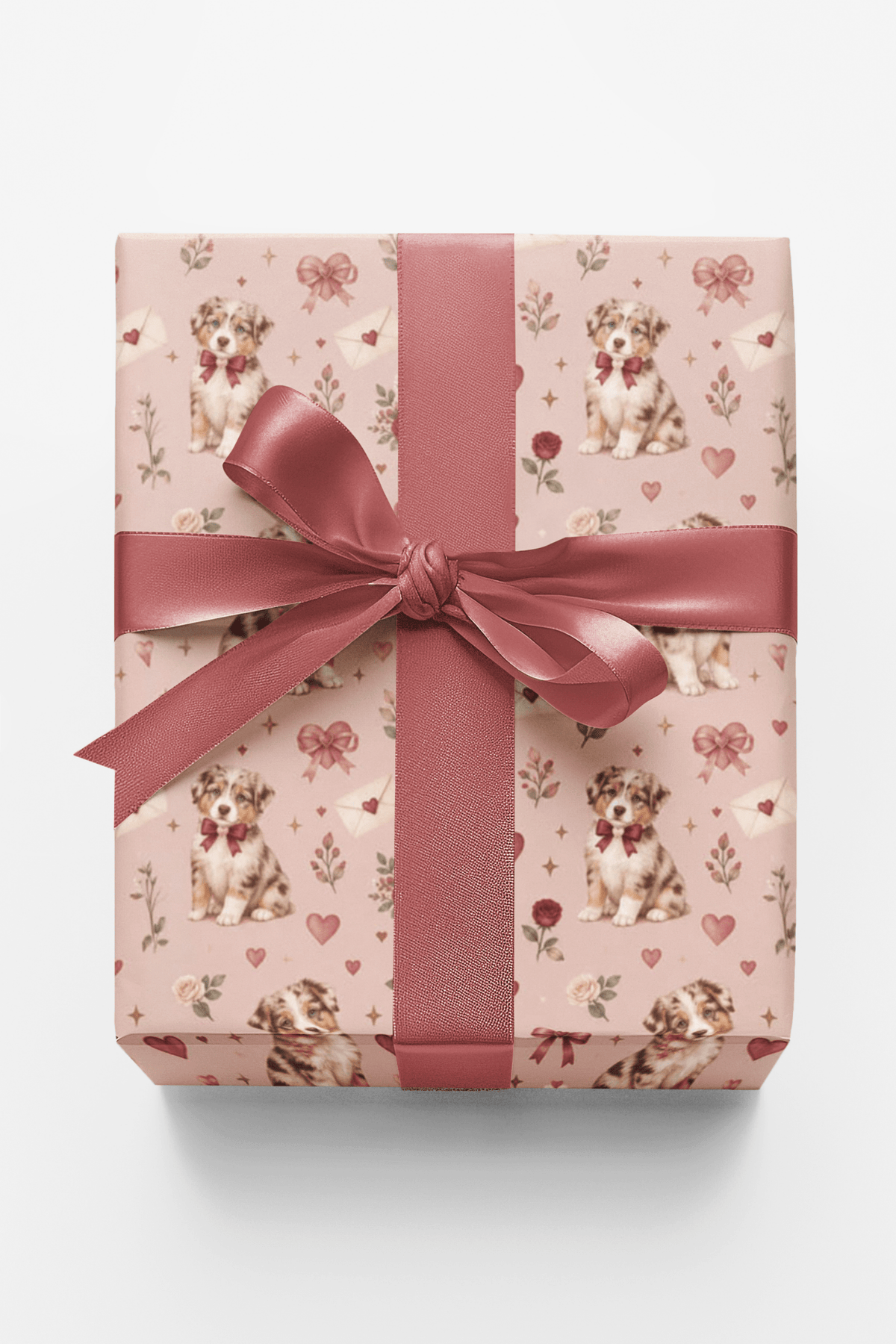 Red Merle Aussie Valentine’s Puppies Wrapping Paper