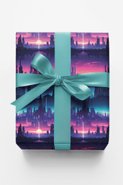 Cyber Space City Grid Wrapping Paper