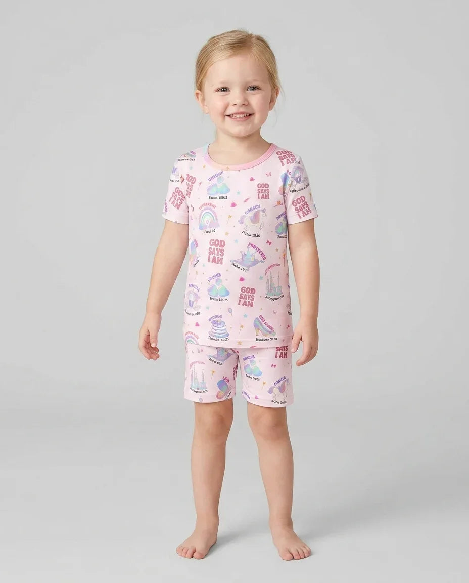 God Says I Am Girl Bamboo Two Piece Short Sleeve Shorts Pajama Set