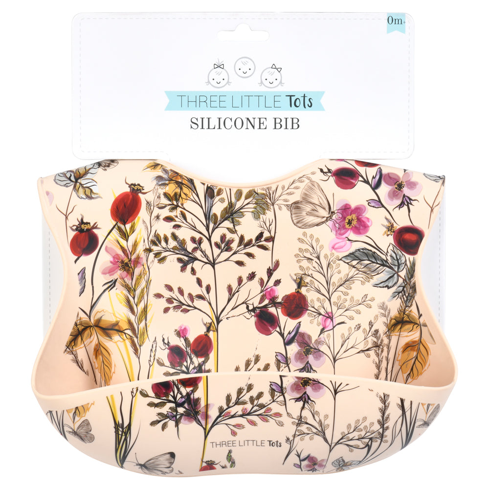 Floral Silicone Bib With Crumb Catcher