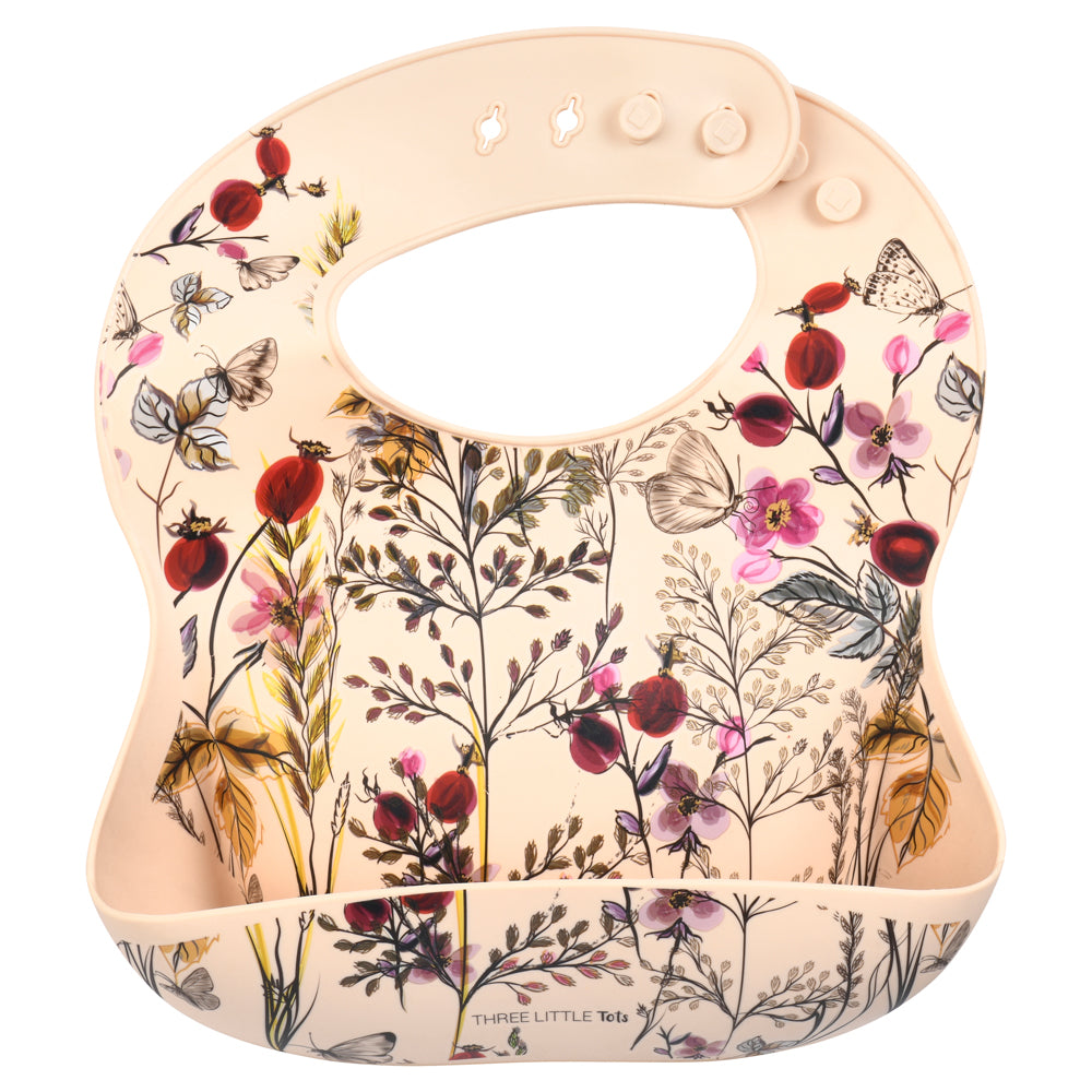 Floral Silicone Bib With Crumb Catcher