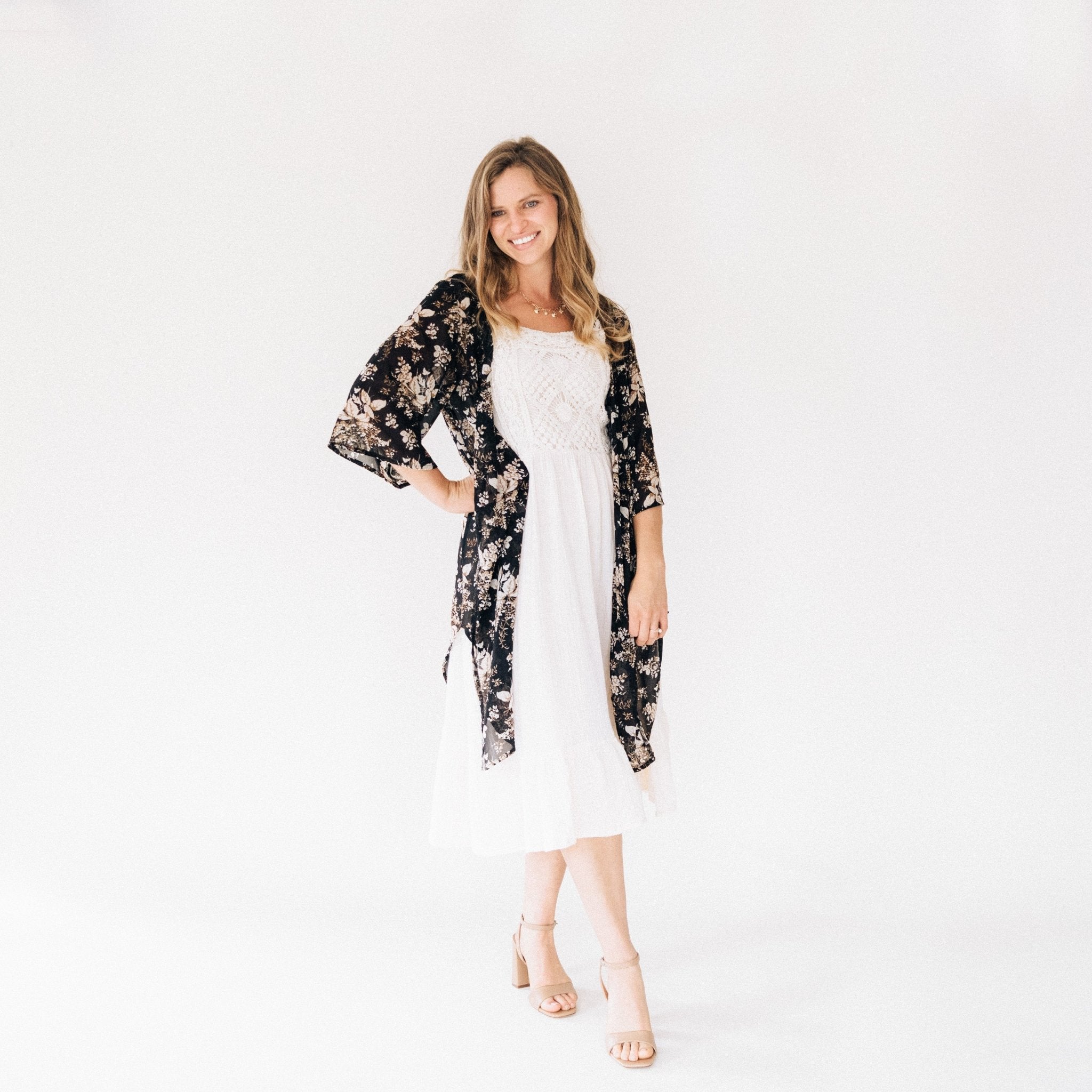 Black Floral Duster - Women