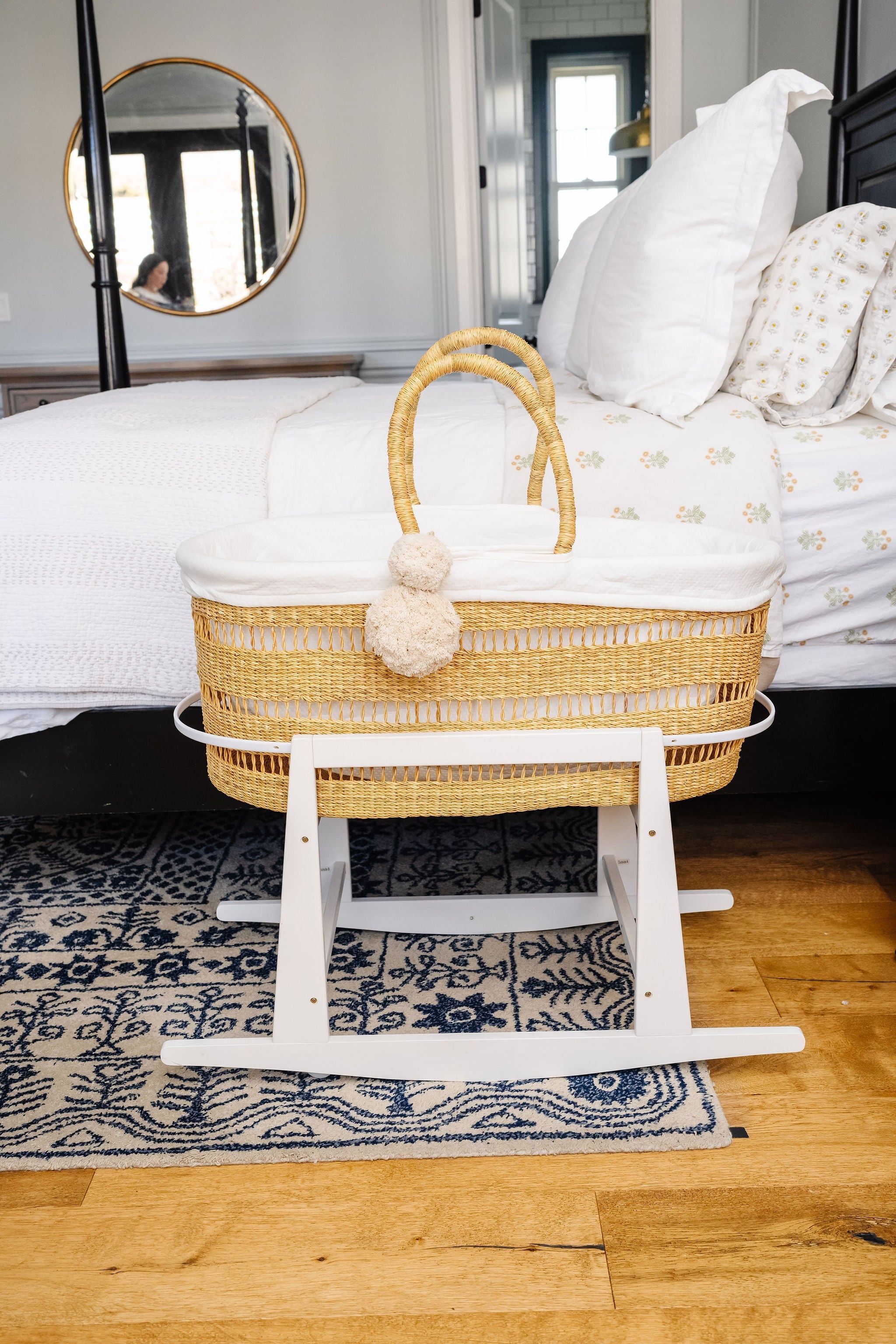 Modern Open Weave  African Moses Basket  no Hood  Vegan Handle
