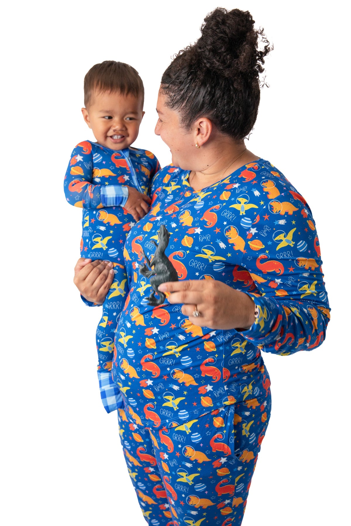 Electric Blue Space Dinosaur Bamboo Zip Onesie