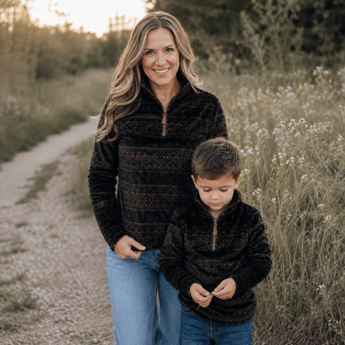 Aztec Printed Sherpa 1/4 Zip Pullover- Unisex