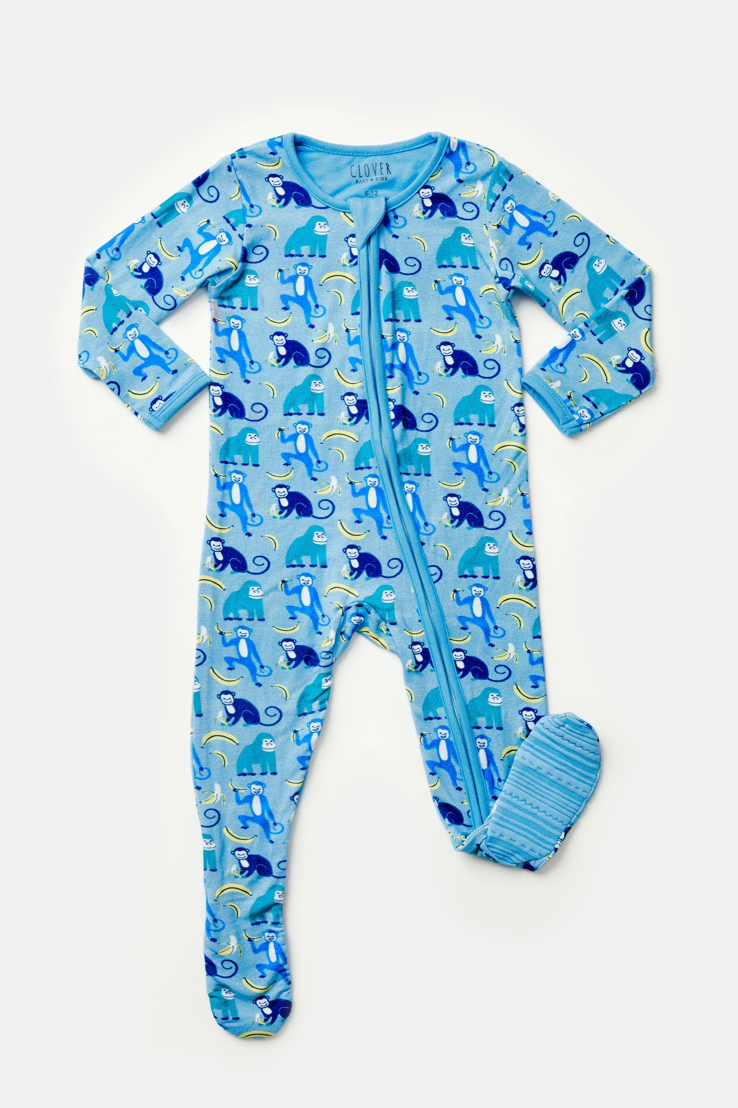 Soft & Stretchy Zipper Footie - Monkeying Around Blue