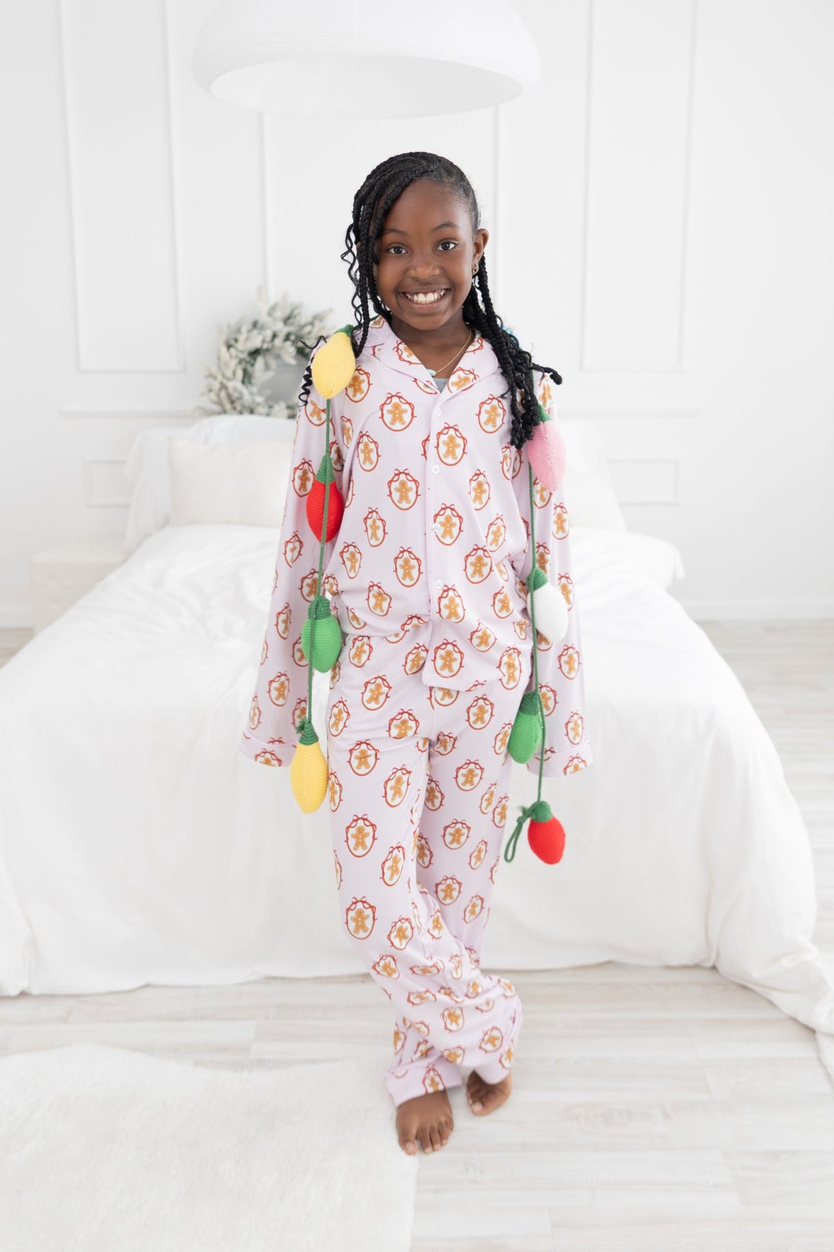 Pink Gingerbread Youth Unisex Button Down Set