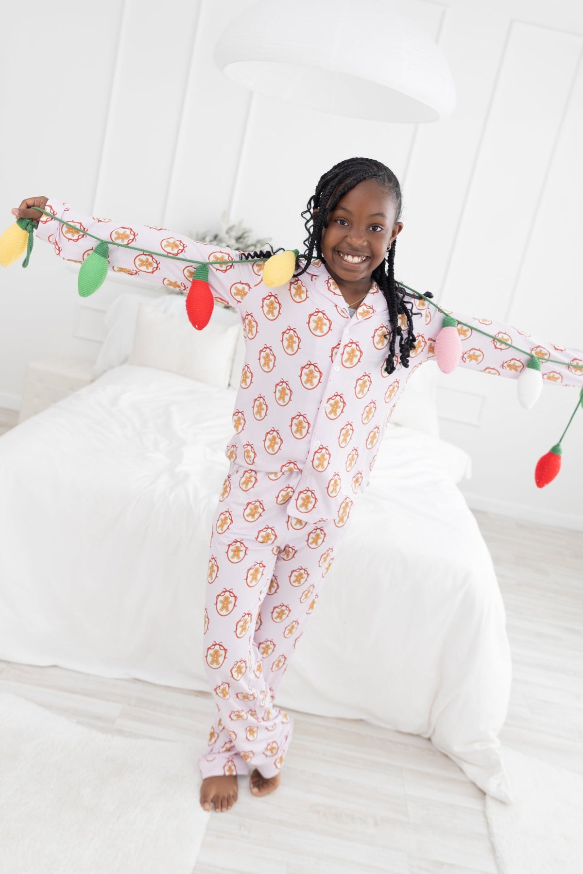 Pink Gingerbread Youth Unisex Button Down Set