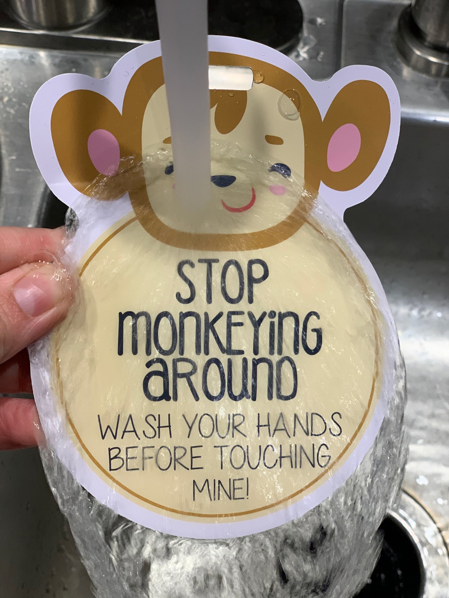 Monkey Wash Your Hands No Touching Newborn Baby Car Seat Sign Tag