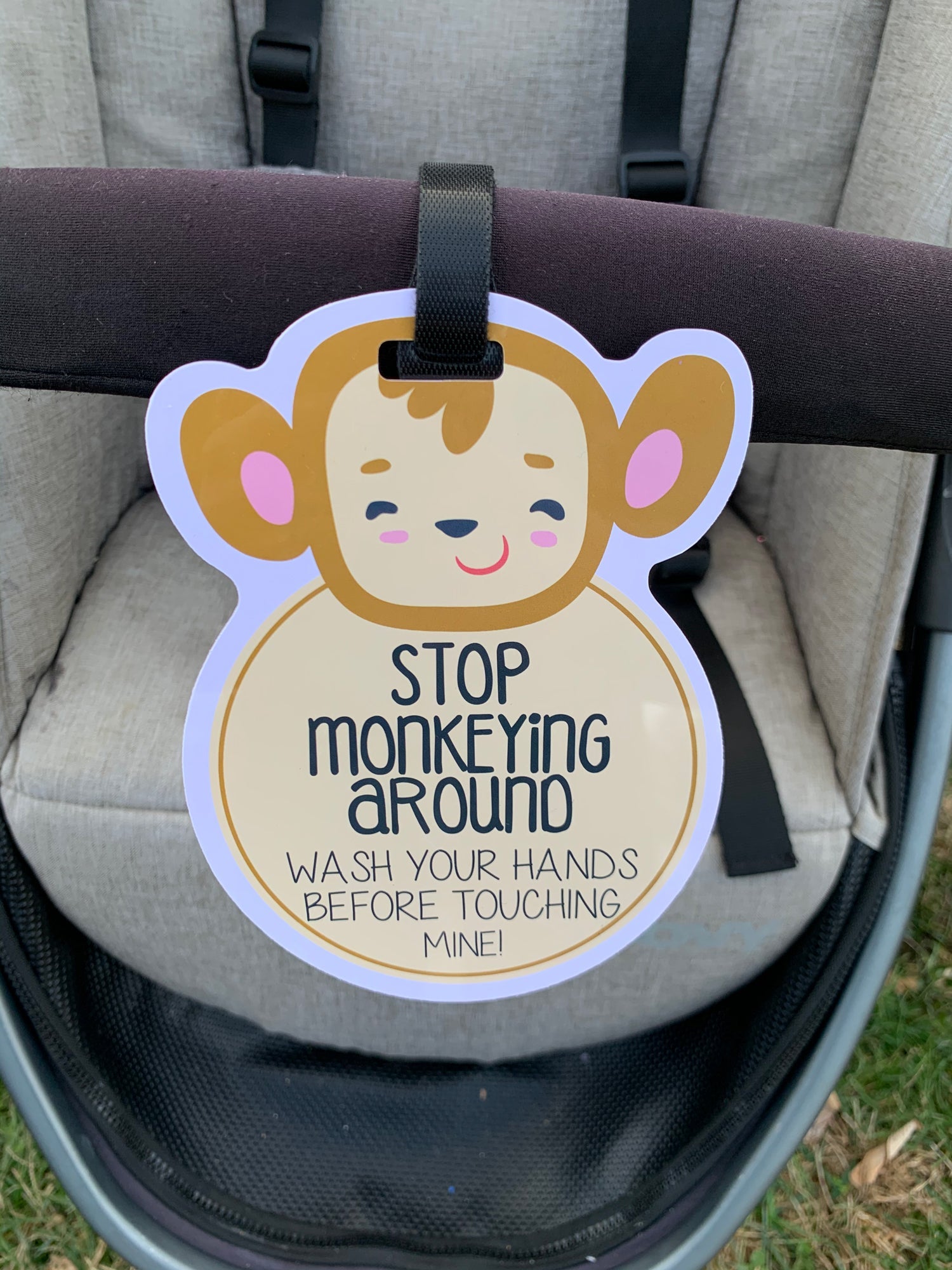 Monkey Wash Your Hands No Touching Newborn Baby Car Seat Sign Tag