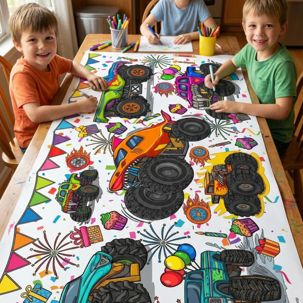 Monster Truck Coloring Tablecloth
