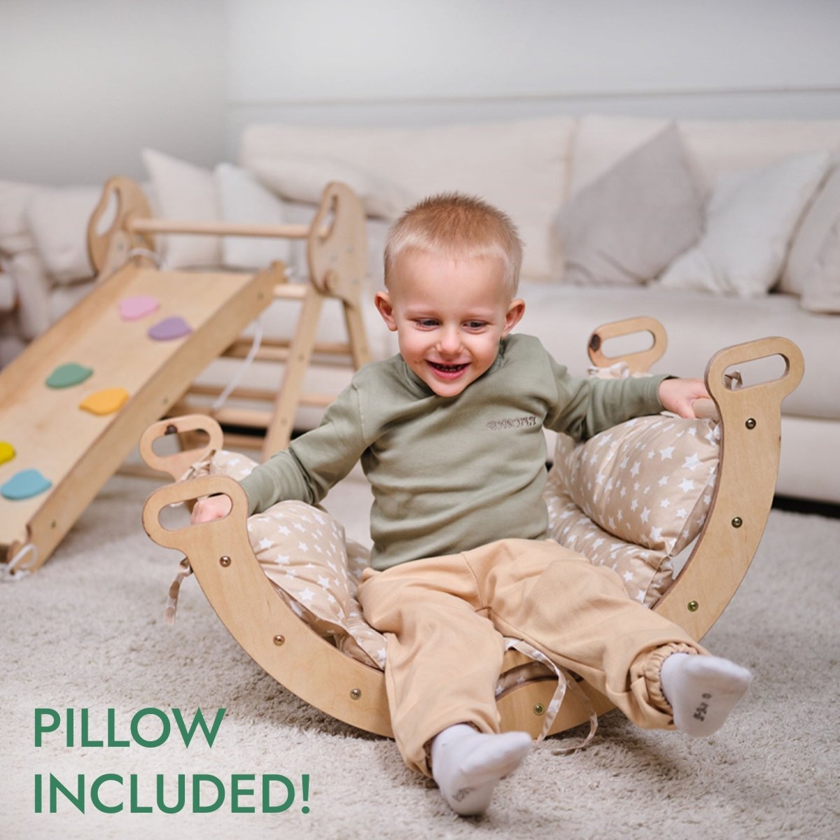 4in1 Montessori Climbing Set: Pikler Triangle, Arch, Slide Board, And Cushion For Toddlers (1–3 Years)