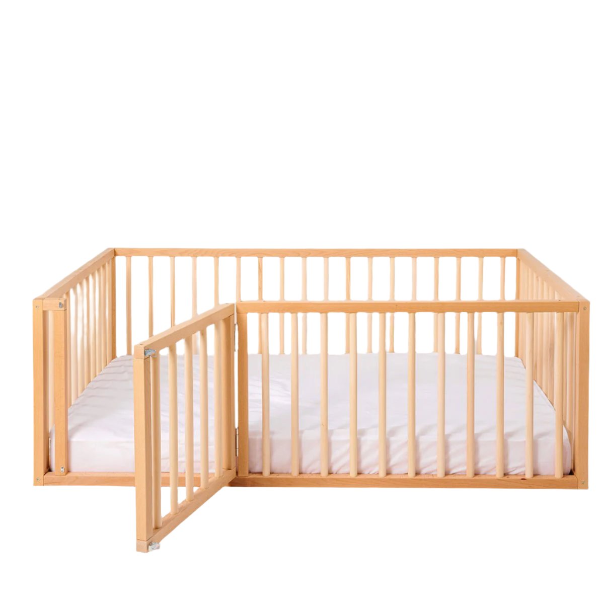 Full Montessori Floor Bed Frame For Toddlers With Fence And Wooden Slats (75*54 Inch)