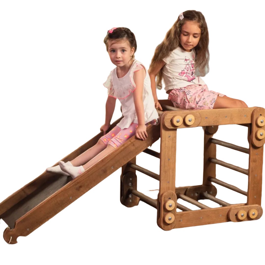 Montessori Climbing Frame Set 2in1: Snake Ladder + Slide Board/climbing Ramp - Chocolate