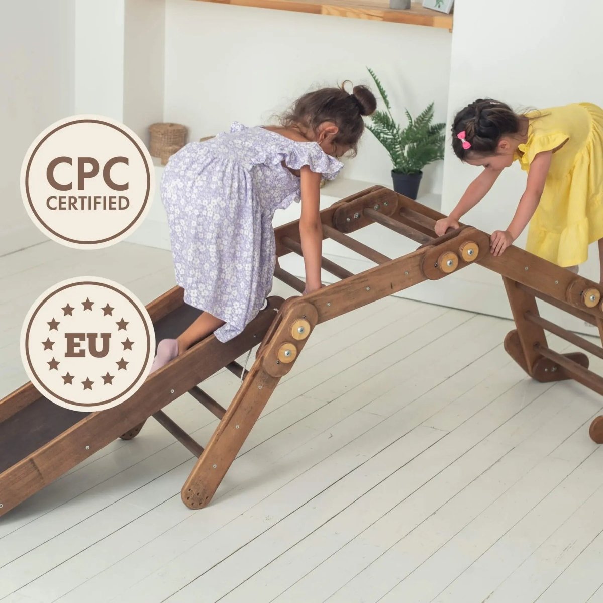 Montessori Climbing Frame Set 2in1: Snake Ladder + Slide Board/climbing Ramp - Chocolate