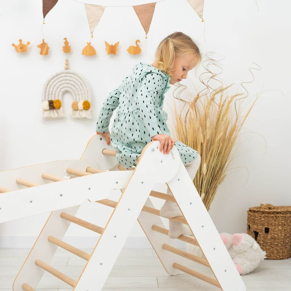 3 In 1 Montessori Climbing Set: Pikler Triangle + Sliding Ramp + Ladder