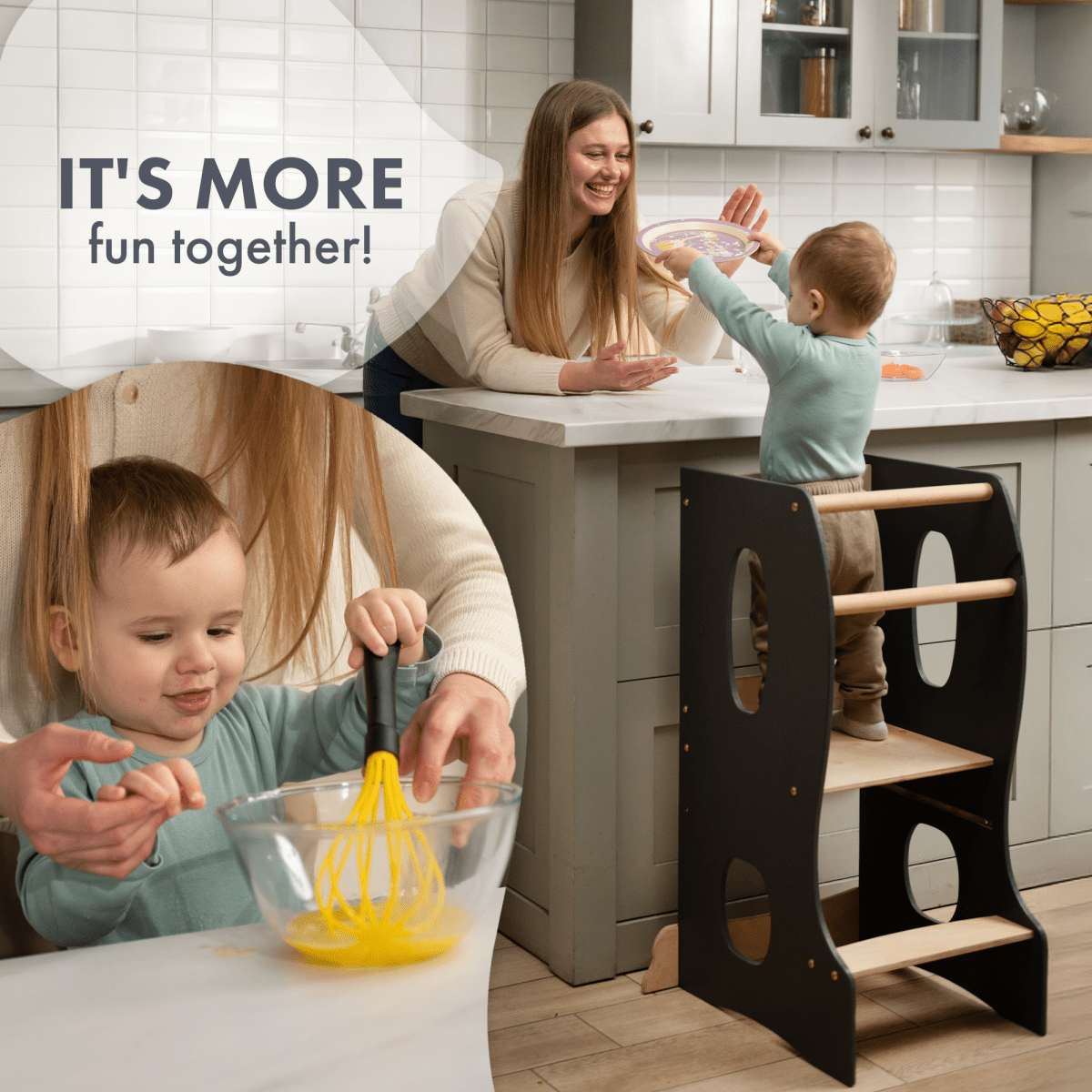 Stable Montessori Learning Tower: Wooden Growing Chair - Grey