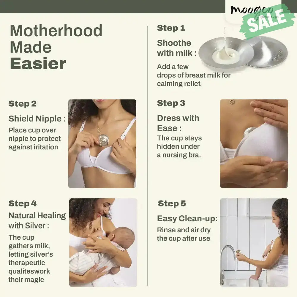 Moogco Silver Nursing Cups 925k Silver - Protect Against Sore Breasts And Nipple Irritation