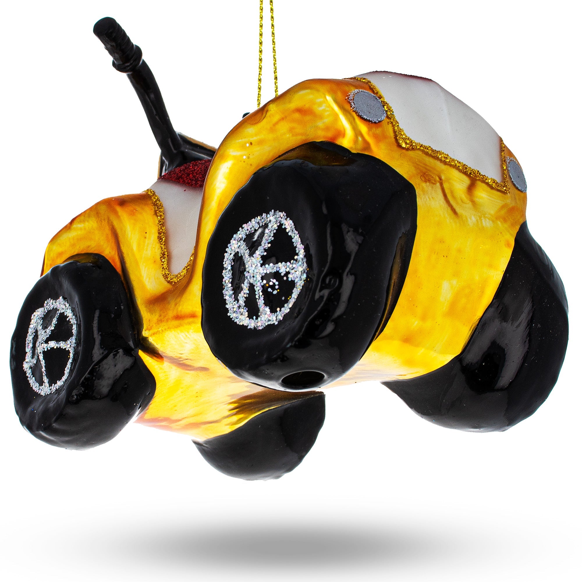 Yellow 4-wheeler Atv Glass Christmas Ornament