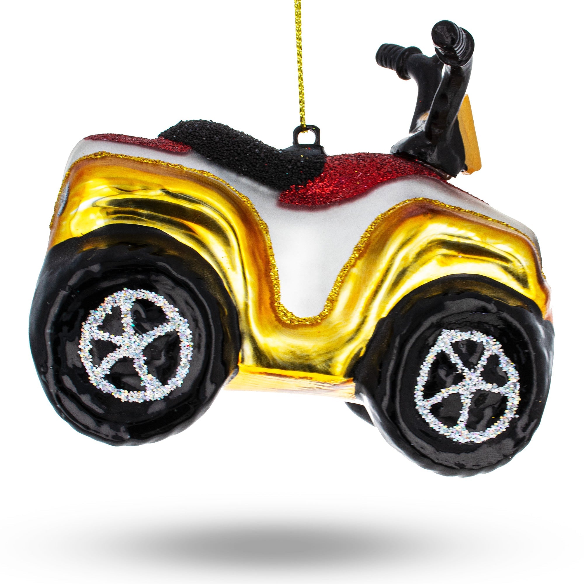 Yellow 4-wheeler Atv Glass Christmas Ornament