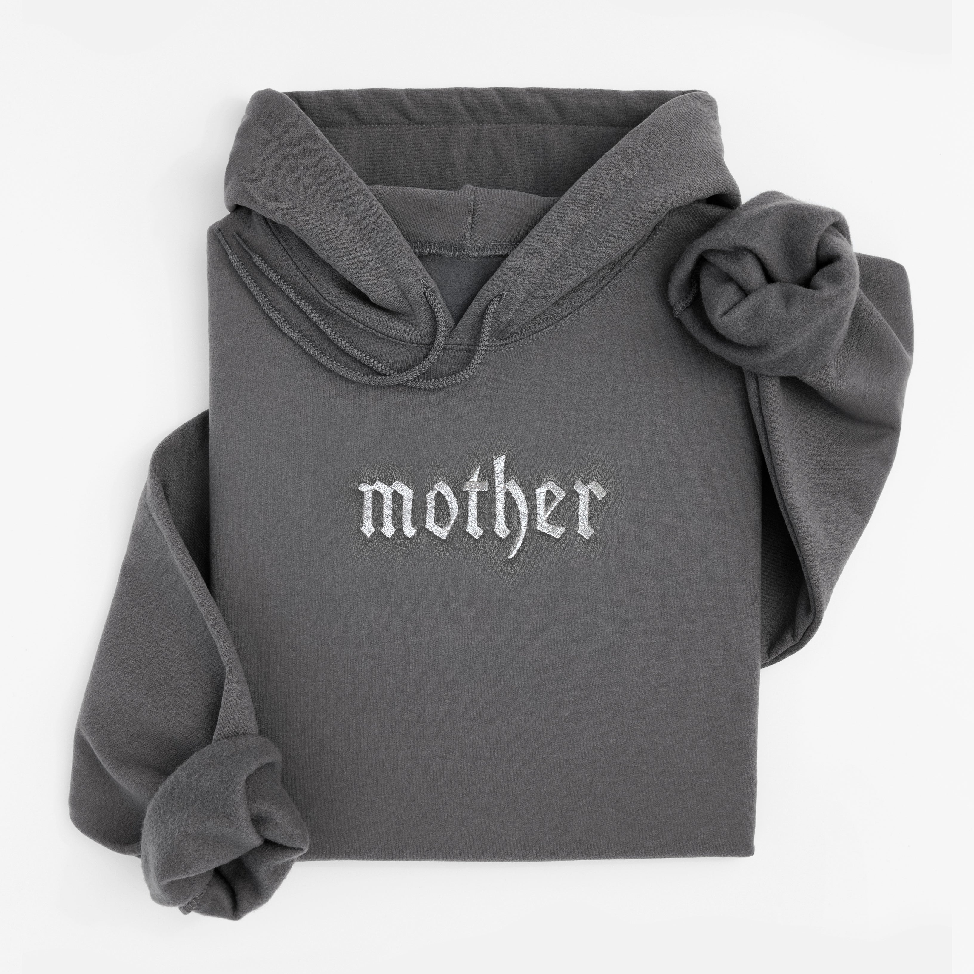 'mother' Edgy Gothic Embroidered Gray Hoodie