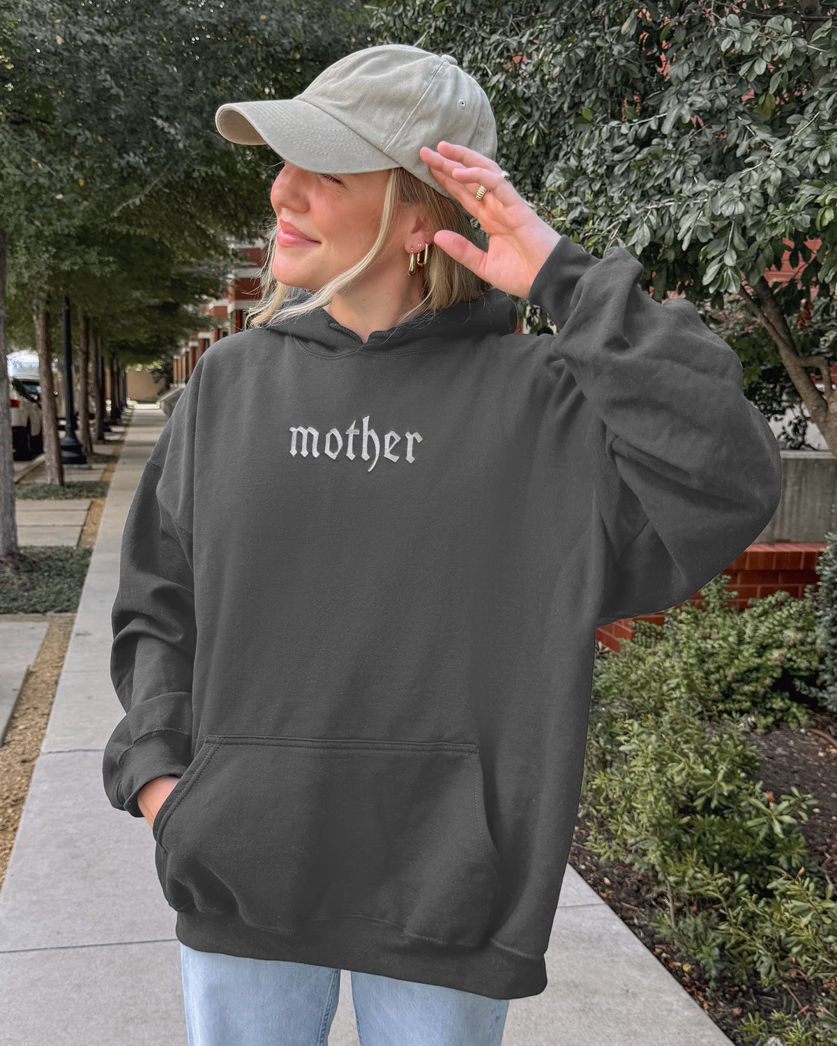 'mother' Edgy Gothic Embroidered Gray Hoodie