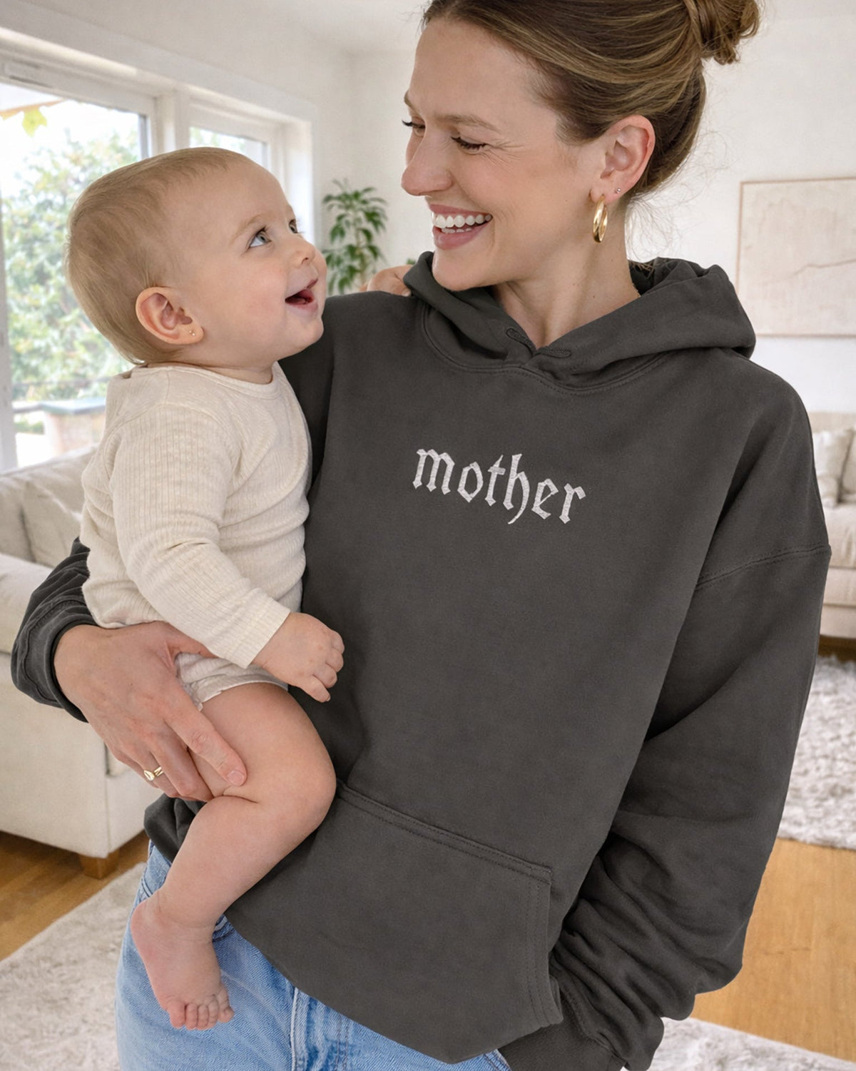 'mother' Edgy Gothic Embroidered Gray Hoodie
