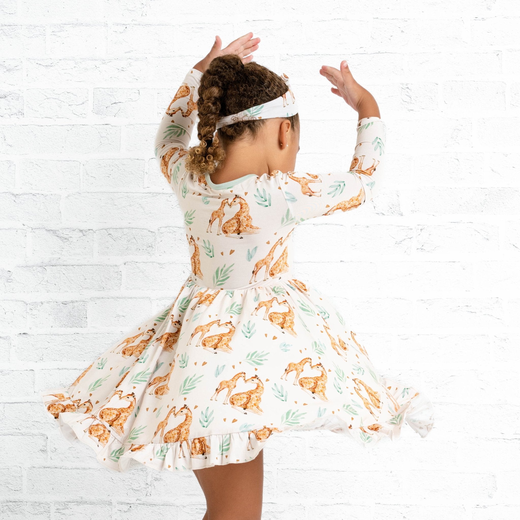 Mother's Love (giraffe) Long Sleeve Big Kid Twirl Dress