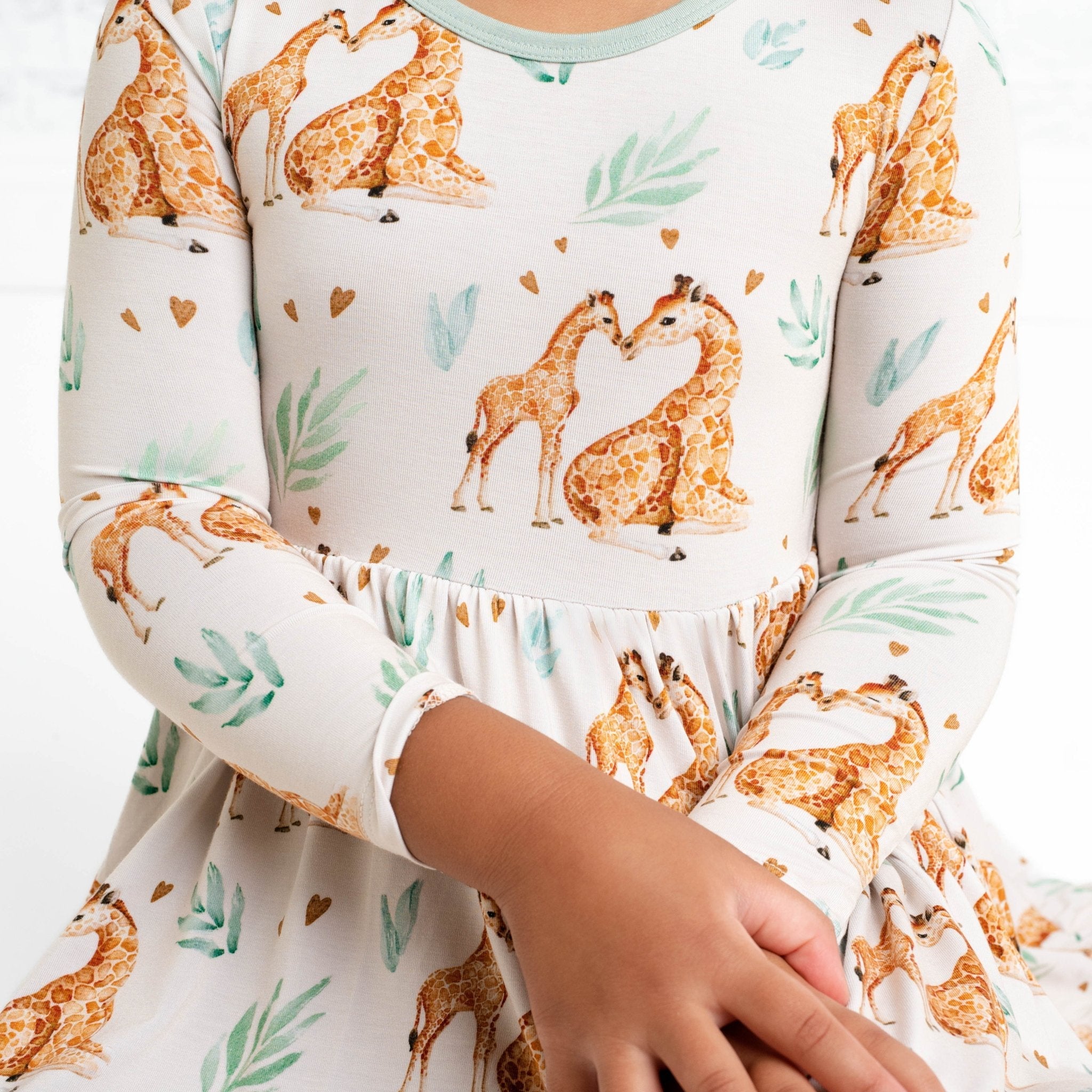 Mother's Love (giraffe) Long Sleeve Big Kid Twirl Dress