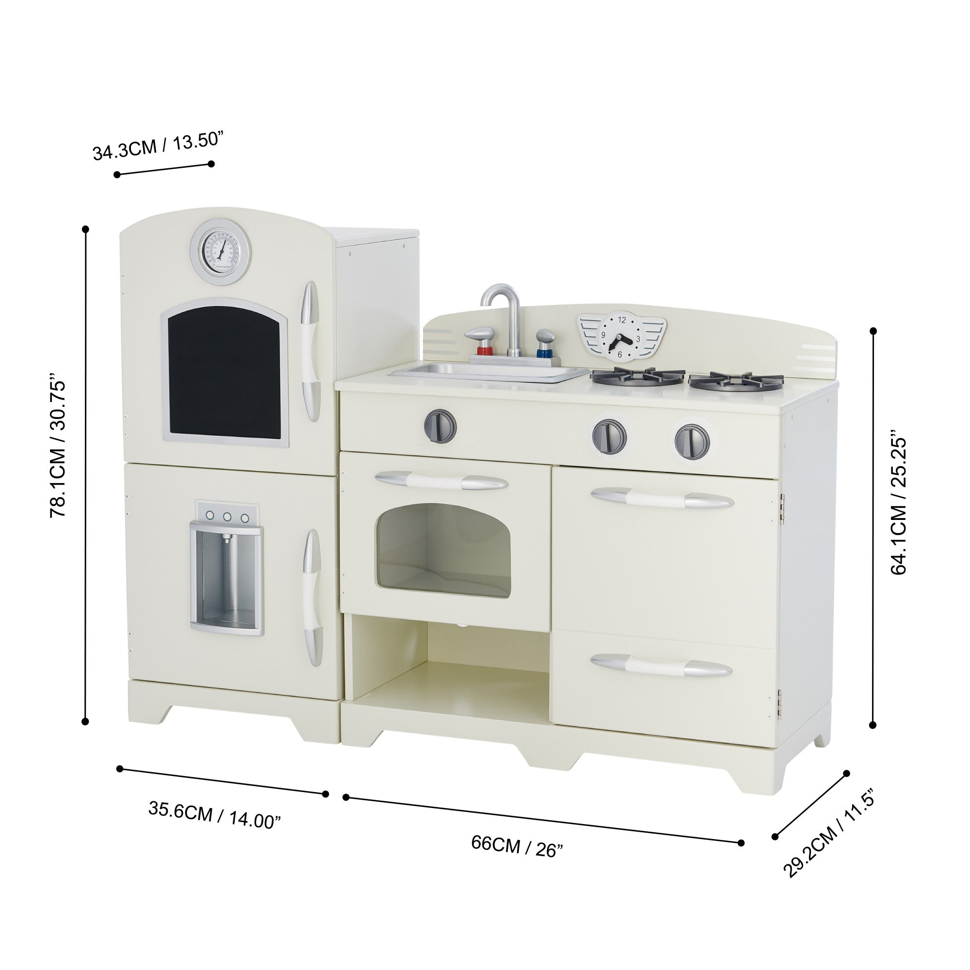 Little Chef Fairfield Retro Kids Kitchen Playset With Refrigerator, Ivory