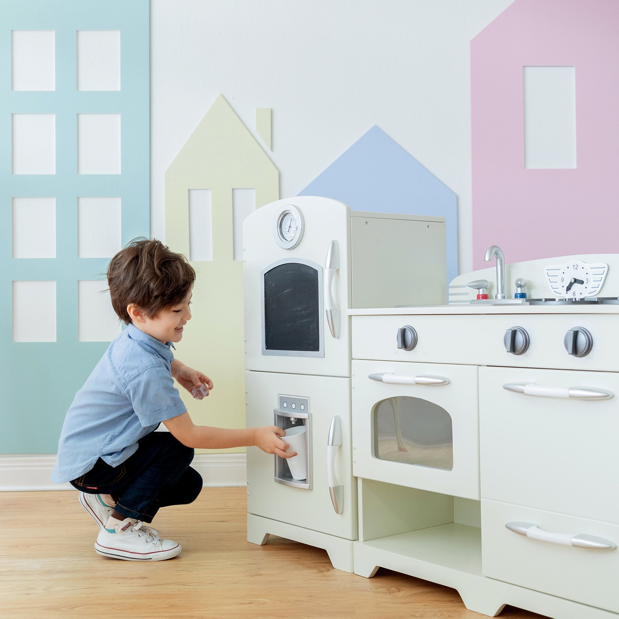 Little Chef Fairfield Retro Kids Kitchen Playset With Refrigerator, Ivory