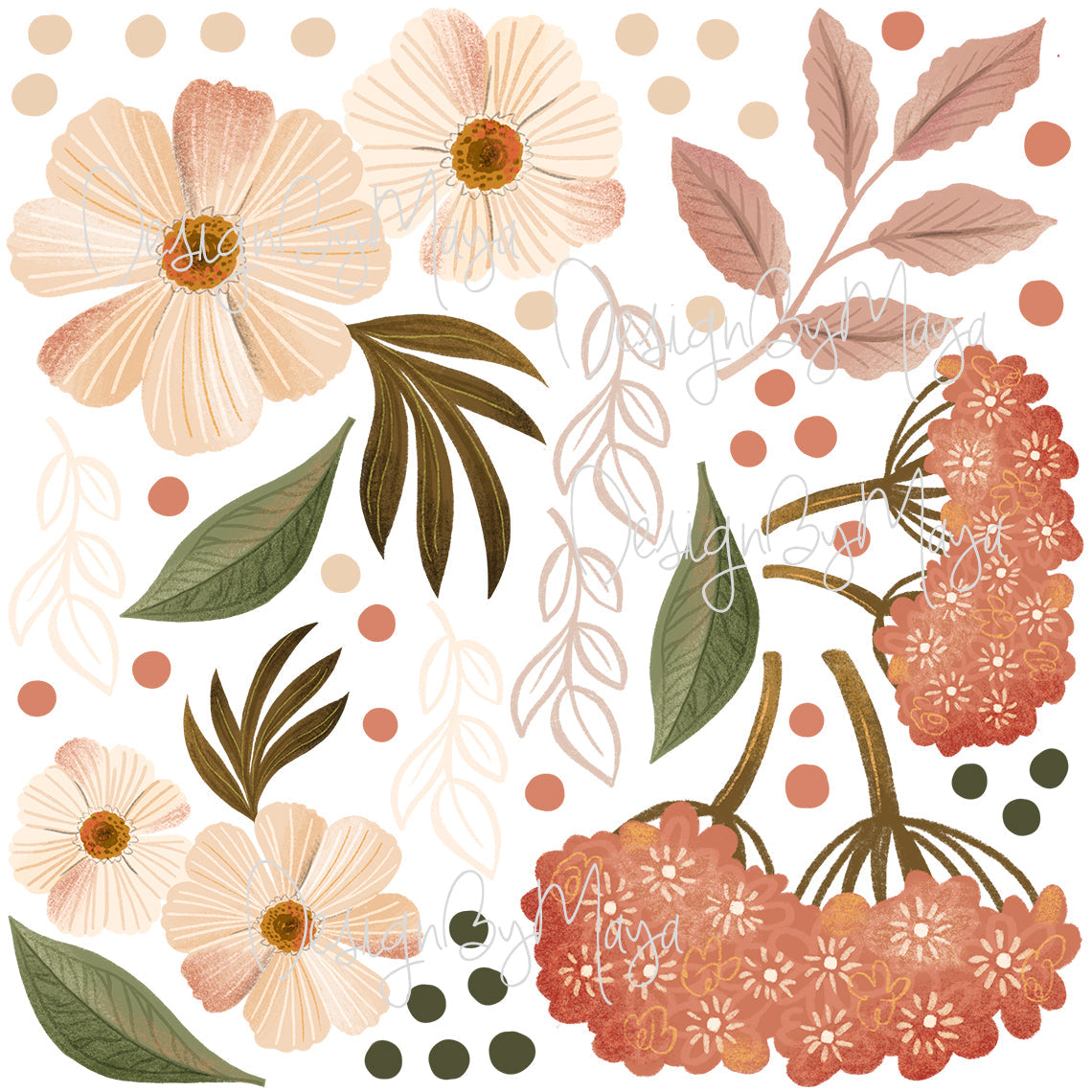 Wild Flowers & Leaves - Fabric Nursery Wall Art Decals