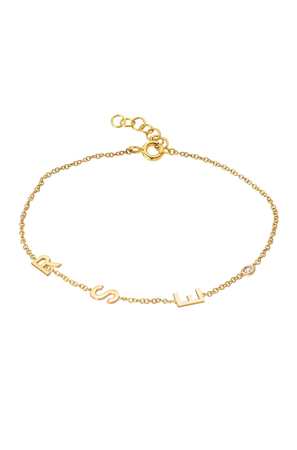 14k Gold Initial & Bezel Diamond Bracelet