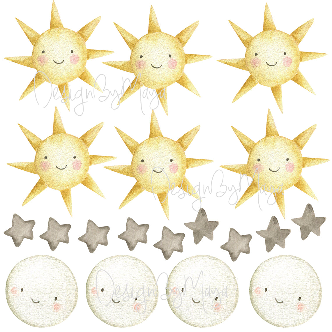 Watercolor Decals Sun & Clouds - Fabric Nursery Wall Art