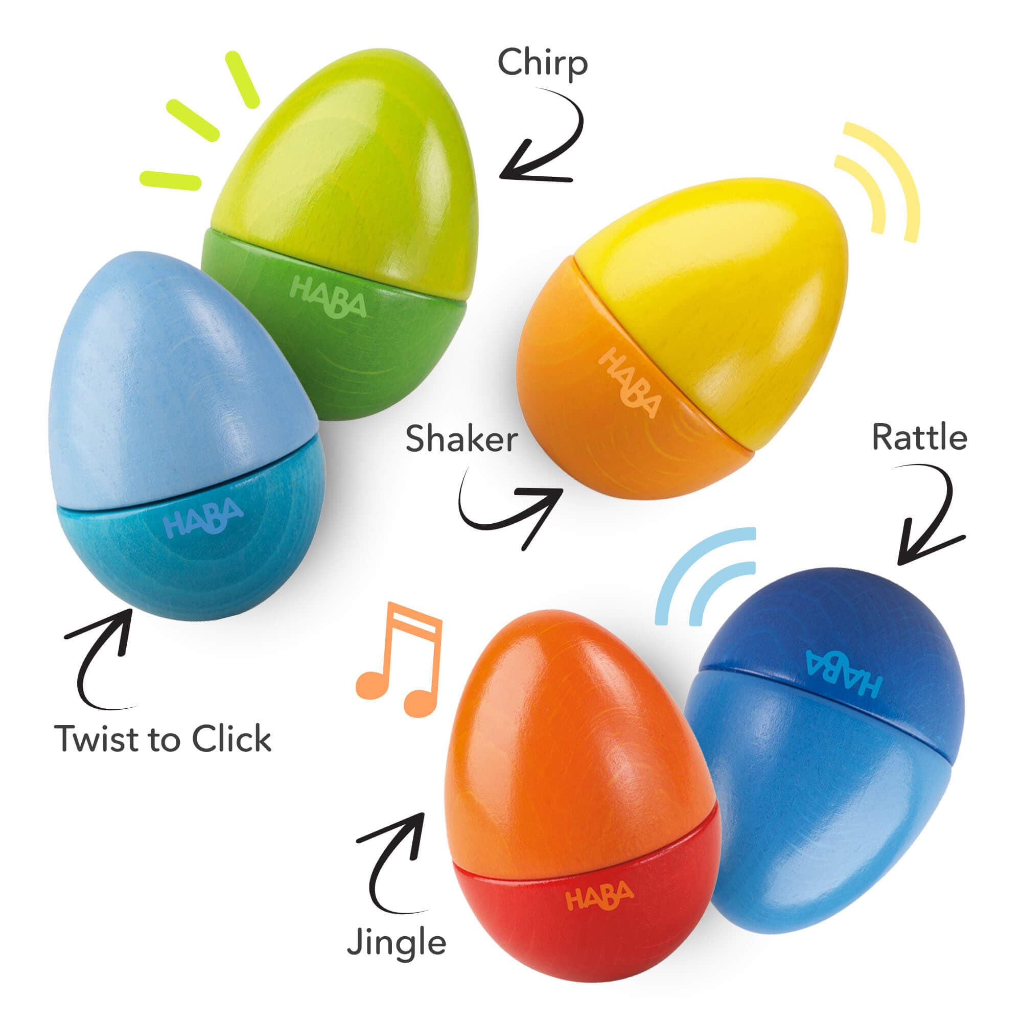 Set Of 5 Wooden Musical Eggs