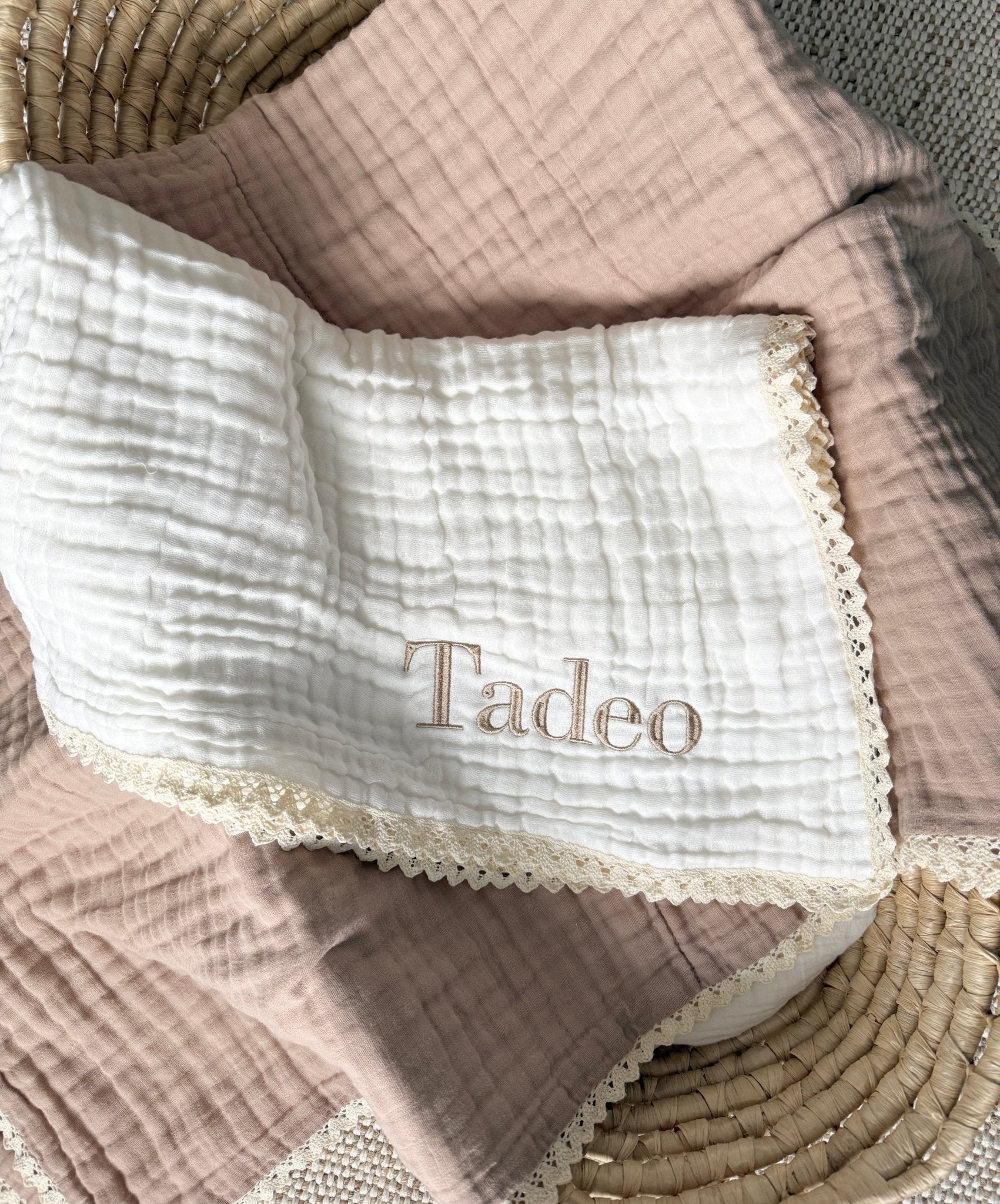 Muslin 6-layer Blanket - Cream Lace